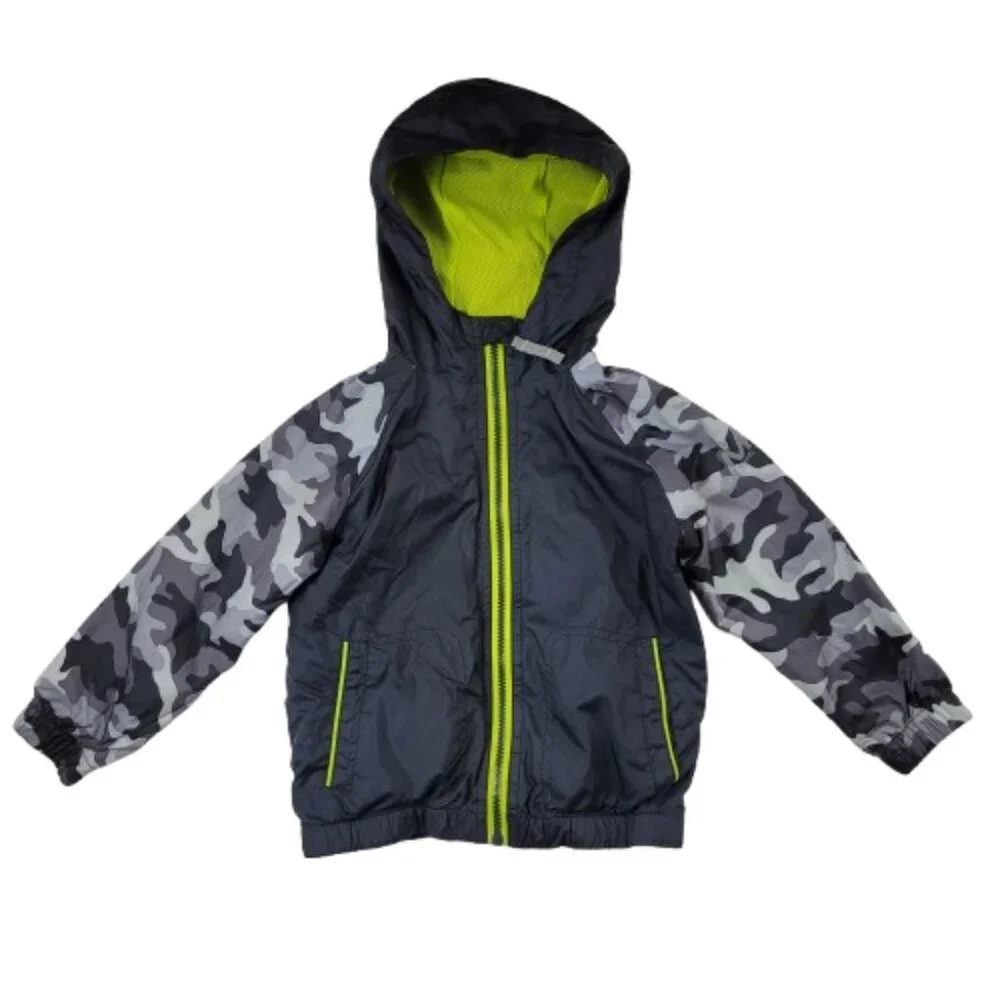 Michael Kors Windbreaker Jacket 3T Gray Camo Hooded Zip Coat